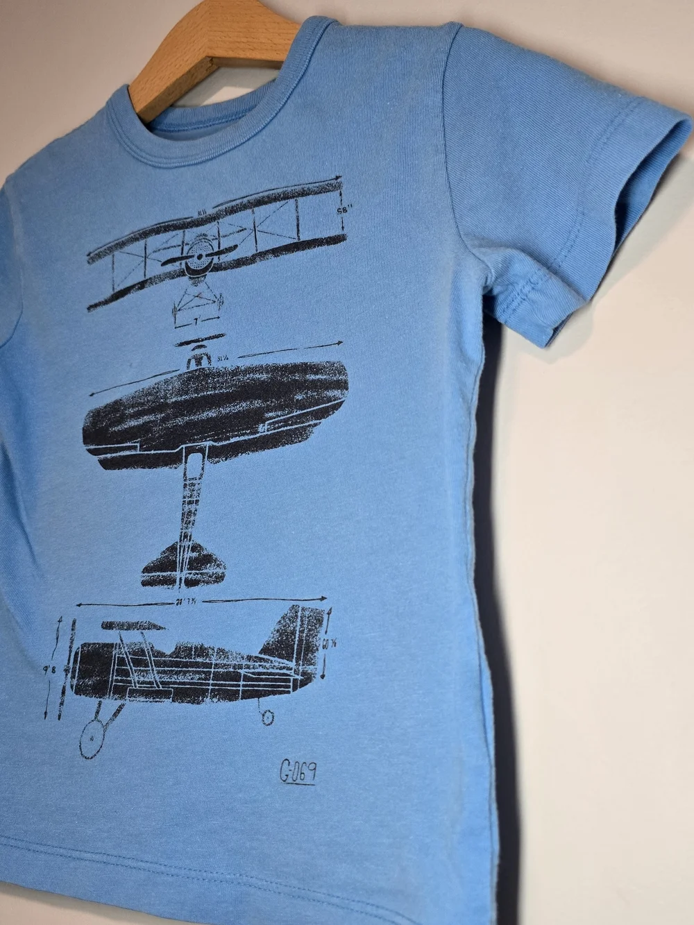 Kids Blue Airplane Soft Cotton Graphic Tee Small Marker Dot See Pic.